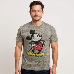 Disney Mickey Mouse Graphic Tee Gray Classic Cartoon Nostalgia Shirt Sz S